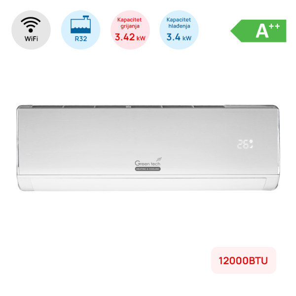 Klima Green Tech 12000BTU, 3.4kW, A++, R32, -15°C ~ 53°C, WiFi, bijela - 12-IN51-WIFI