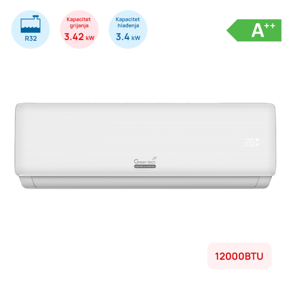 Klima Green Tech 12000BTU, 3.4kW, A++, R32, -15°C ~ 53°C, bijela - 12-INB1