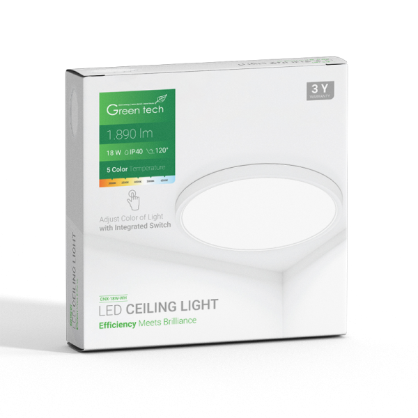 LED plafonjera Green Tech 18W 5 CCT 3000K-3500K-4000K-5000K-6500K, Ø 22 cm bijela - Slika 5