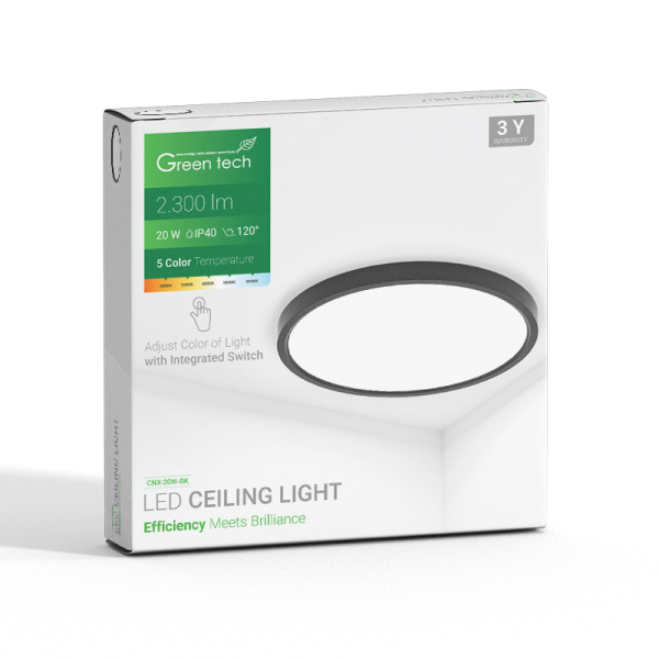 LED plafonjera Green Tech 20W 5 CCT 3000K-3500K-4000K-5000K-6500K, Ø 30 cm crna - Slika 5