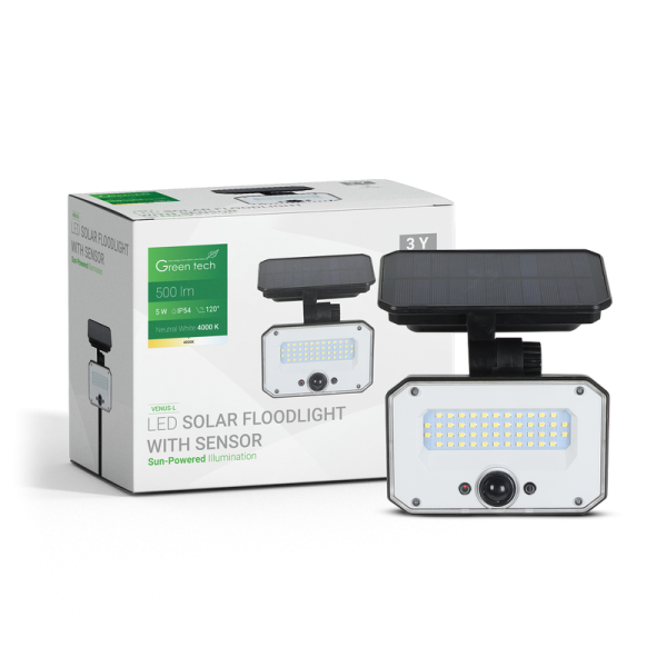 LED solarni reflektor Green Tech 5W, 4000K, IP65, 500 lm - VENUS-L