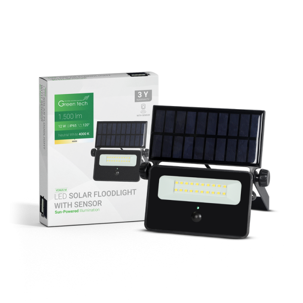 LED solarni reflektor Green Tech 12W, 4000K, IP65, 1500 lm - VENUS-M