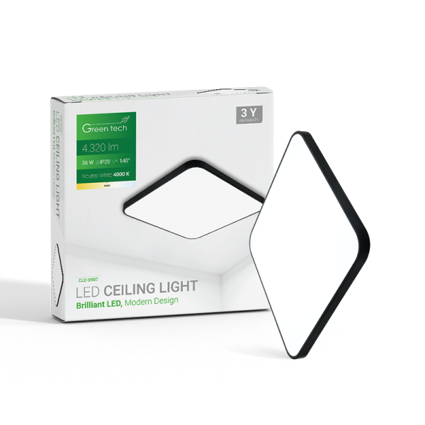 LED plafonjera Green Tech Brilliant 36W 4000K 48x48cm crna