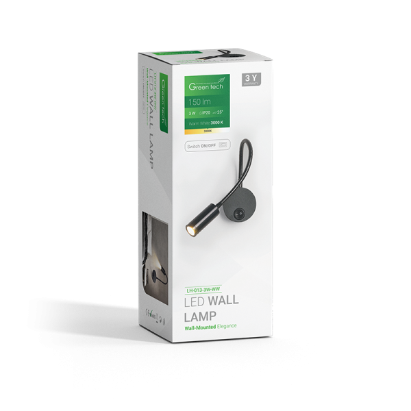 LED zidna lampa Green Tech 3W, 3000K, crna boja - LH-013-3W-WW - Slika 4