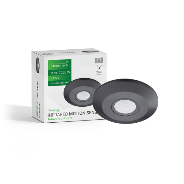 Infracrveni nadgradni senzor pokreta Green Tech IMS05C, IP20, 360° - IMS05C-BK