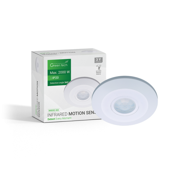 Infracrveni nadgradni senzor pokreta Green Tech IMS05C, IP20, 360° - IMS05C-WH