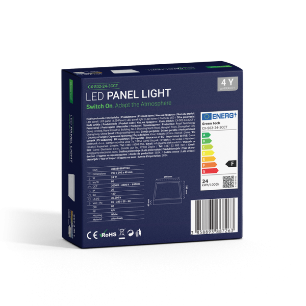 LED panel nadgradni kvadratni Green Tech 24W 3CCT - Slika 8