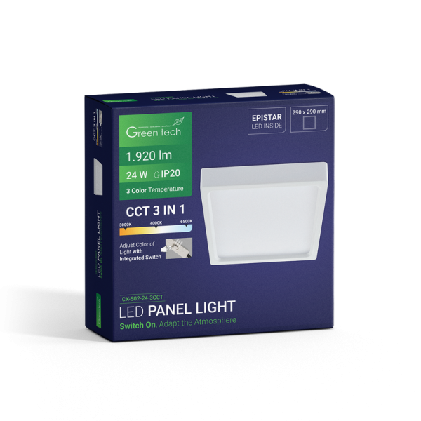 LED panel nadgradni kvadratni Green Tech 24W 3CCT - Slika 3