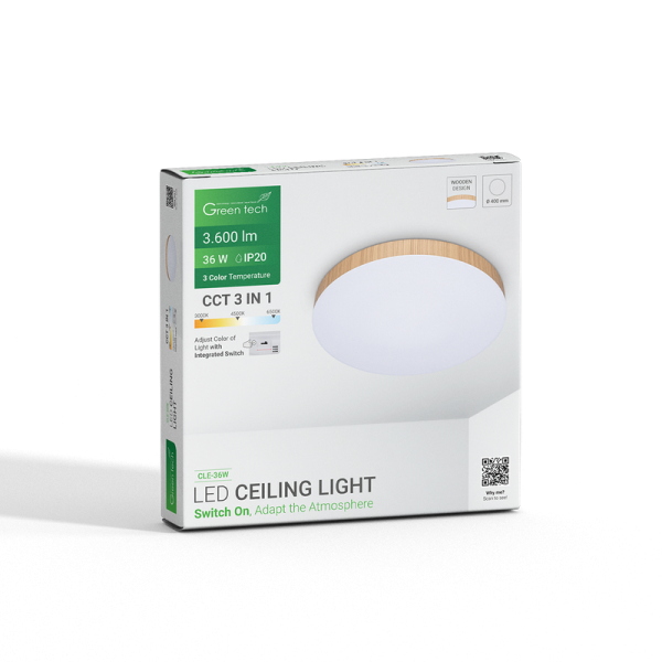 LED plafonjera Green Tech 36W 3CCT 40cm boja drveta - Slika 5