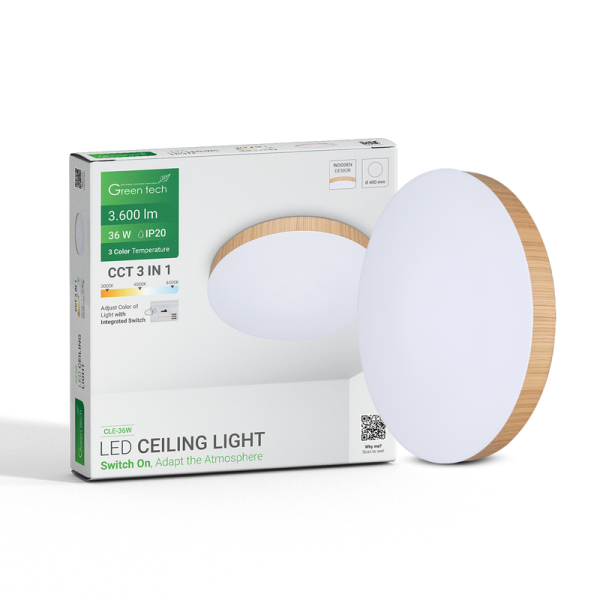 LED plafonjera Green Tech 36W 3CCT 40cm boja drveta - Slika 7