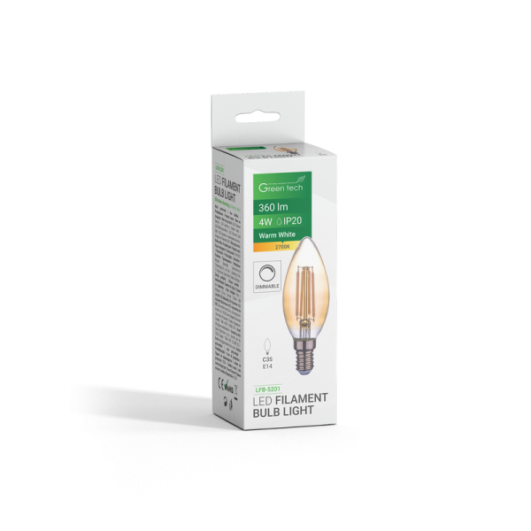 LED filament žarulja Green Tech 4W, 2700K, E14, AC220V, C35, amber, dimabilna - LFB-5201 - Slika 5