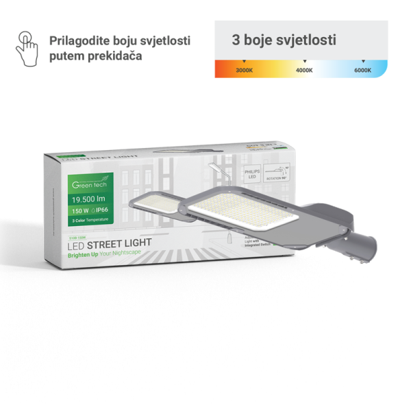 LED ulična svjetiljak Green Tech 150W 3CCT 19500lm Philips LED