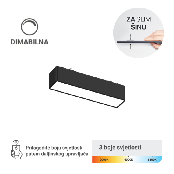 LED magnetna svjetiljka Green Tech, 6W, 3CCT, LED Osram, Dimabilna za slim šinu - MG01-6W-3CCT