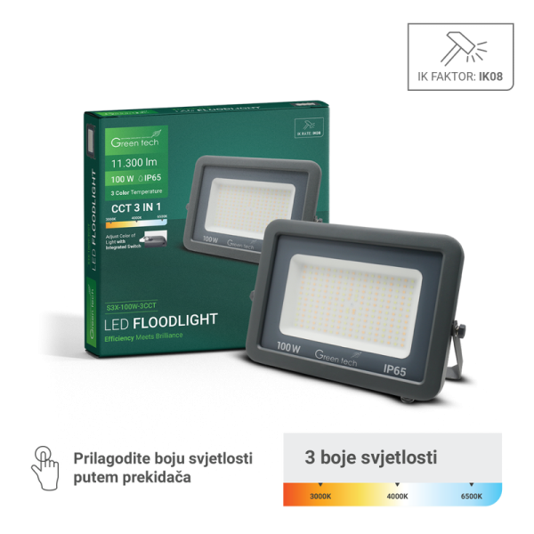 LED reflektor 100W 3CCT Green tech IK08