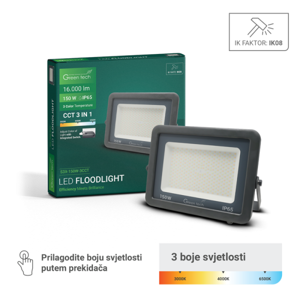 LED reflektor 150W 3CCT Green tech IK08