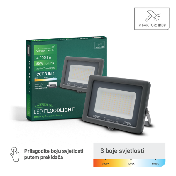 LED reflektor 50W 3CCT Green tech IK08