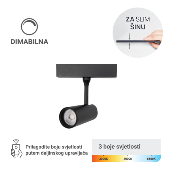 LED magnetna svjetiljka Green Tech, 3W, 3CCT, LED Osram, Dimabilna za slim šinu - MG07-3W-3CCT