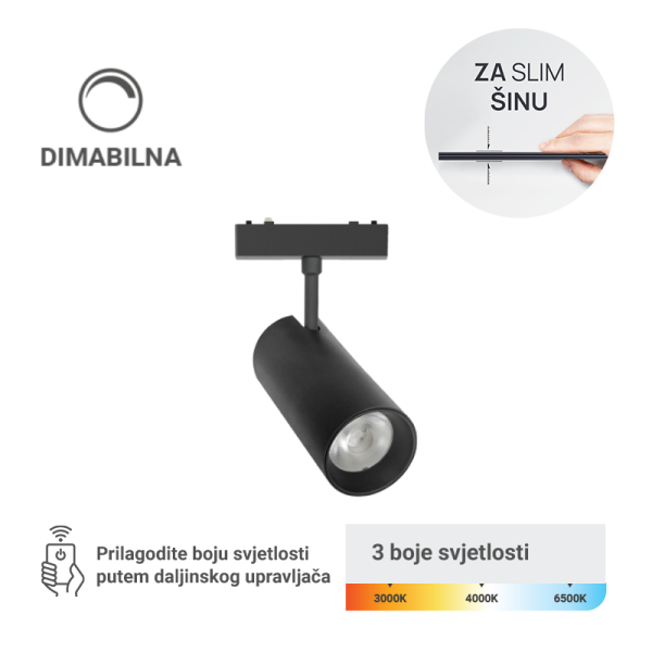 LED magnetna svjetiljka Green Tech, 6W, 3CCT, LED Osram, Dimabilna za slim šinu - MG07-6W-3CCT