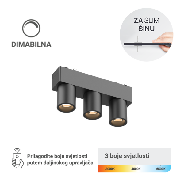 LED magnetna svjetiljka Green Tech, 6W, 3CCT, LED Osram, Dimabilna za slim šinu - MG09-6W-3CCT