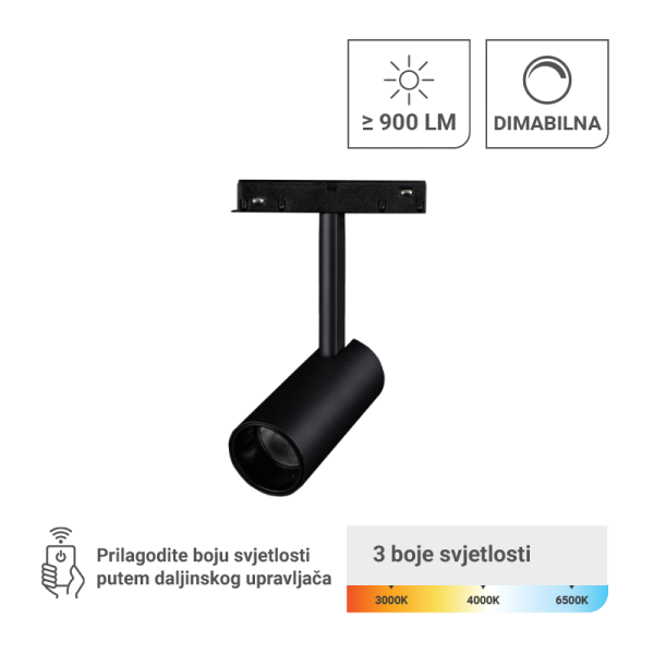 LED magnetna svjetiljka Green Tech 10W, 3CCT, IP20, OSRAM LED, crna boja - MT08-20-10W-3CCT