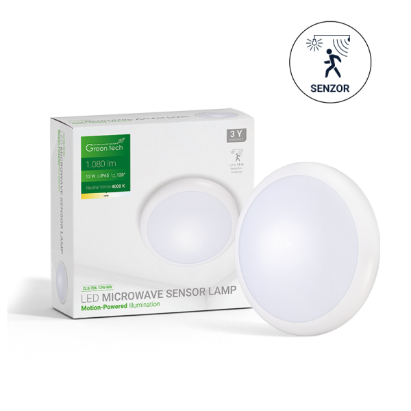 LED plafonjera sa senzorom Green Tech 12W, 4000K, promjer 27cm, IP65, IK10 - CLS-706-12W-NW