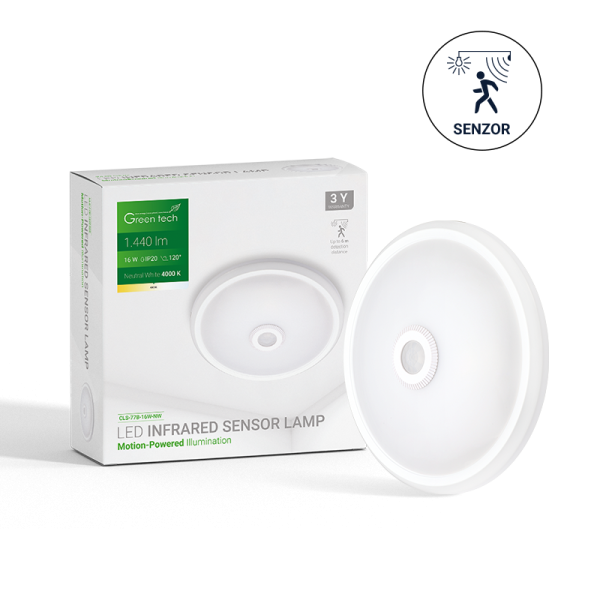 LED plafonjera sa senzorom Green Tech 16W, 4000K, promjer 29cm - CLS-77B-16W-NW